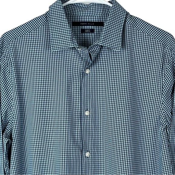 Perry Ellis Men’s Slim Fit Stretch Spread Collar Checkered Shirt Size Medium - Picture 3 of 11